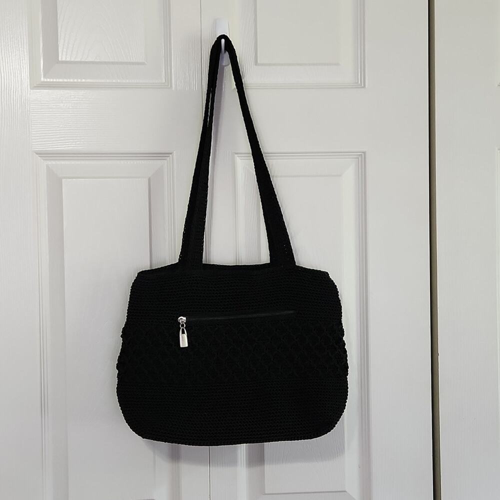 Worthington Black Macrame Shoulder Strap Purse Outside Pocket 3 Compartments